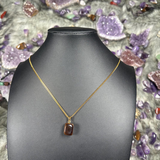 Tigers Eye Crystal Gold Stainless Steel Chain Necklace