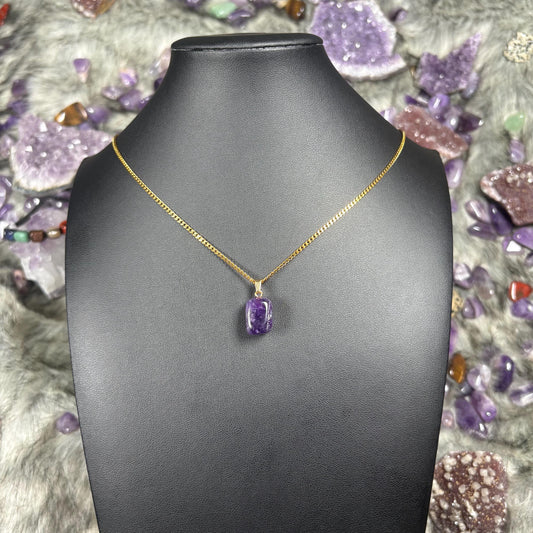 Amethyst Crystal Gold Stainless Steel Chain Necklace