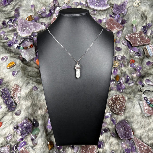 Map Stone Jasper Hexagonal Double Terminated Silver Stainless Steel Chain Necklace