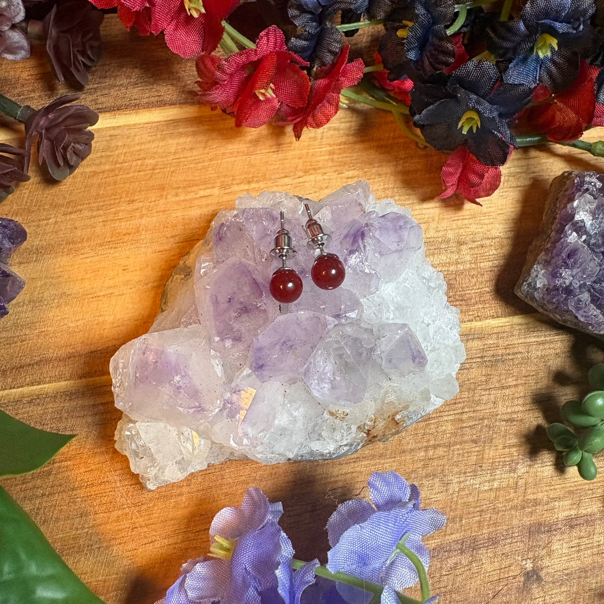 Red Agate Aura Stud Earrings