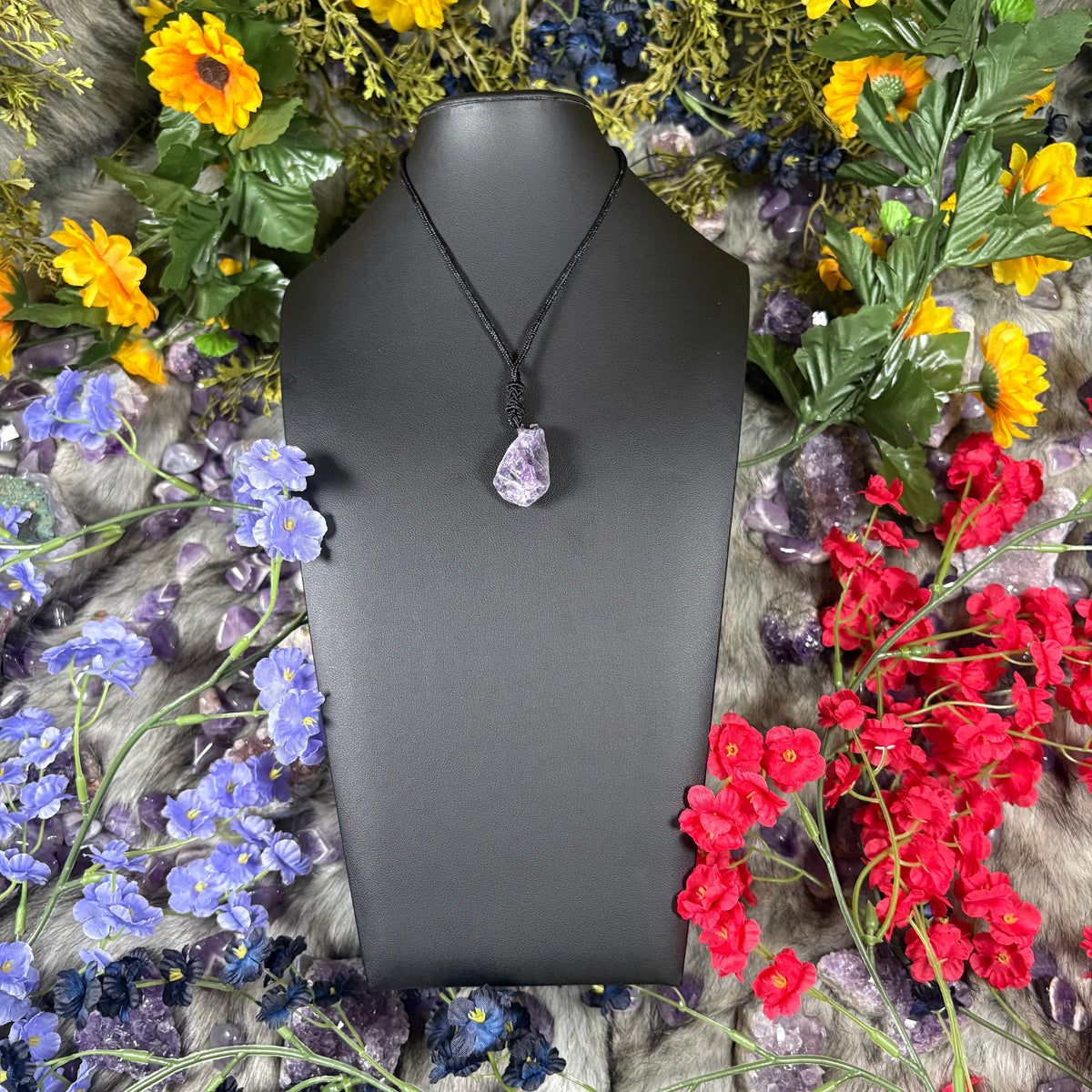 RAW Amethyst Earthstone Adjustable Cord Necklace