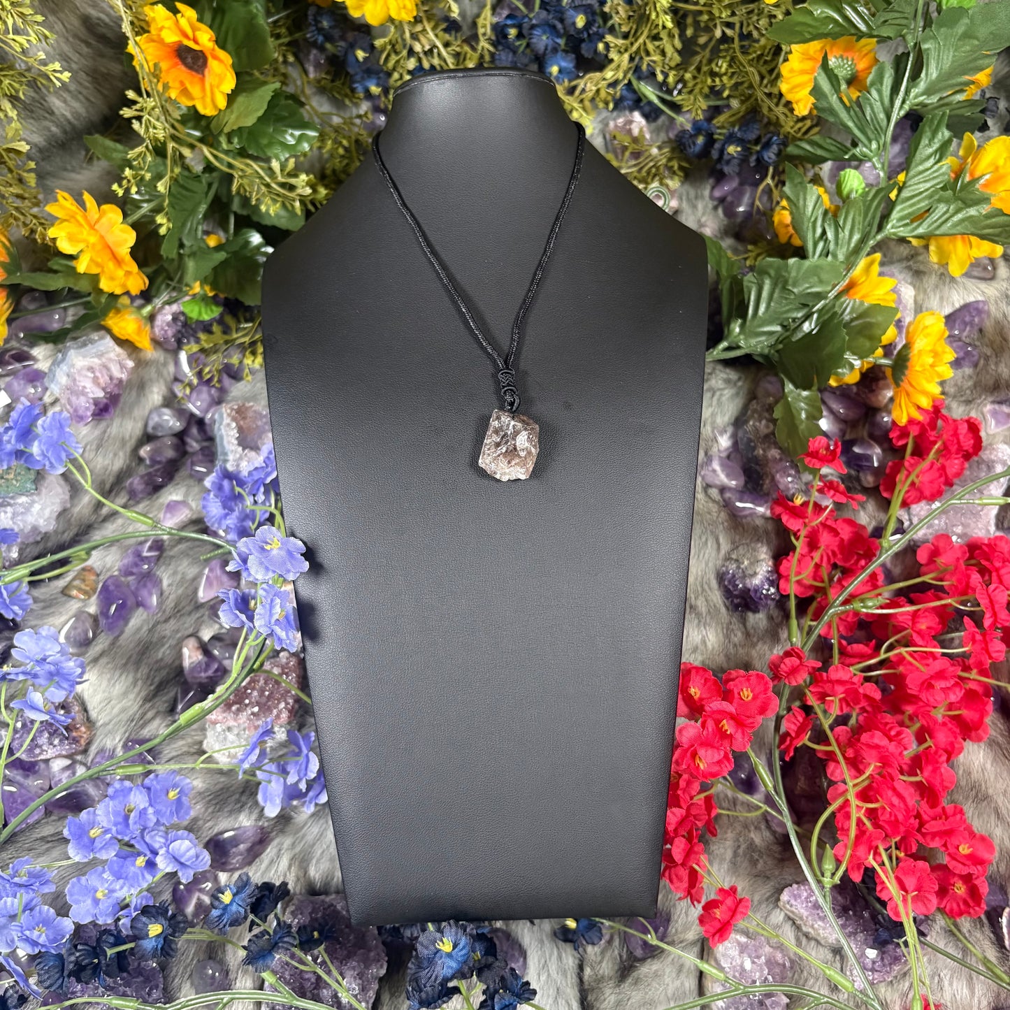 RAW Smokey Quartz Earthstone Adjustable Cord Necklace
