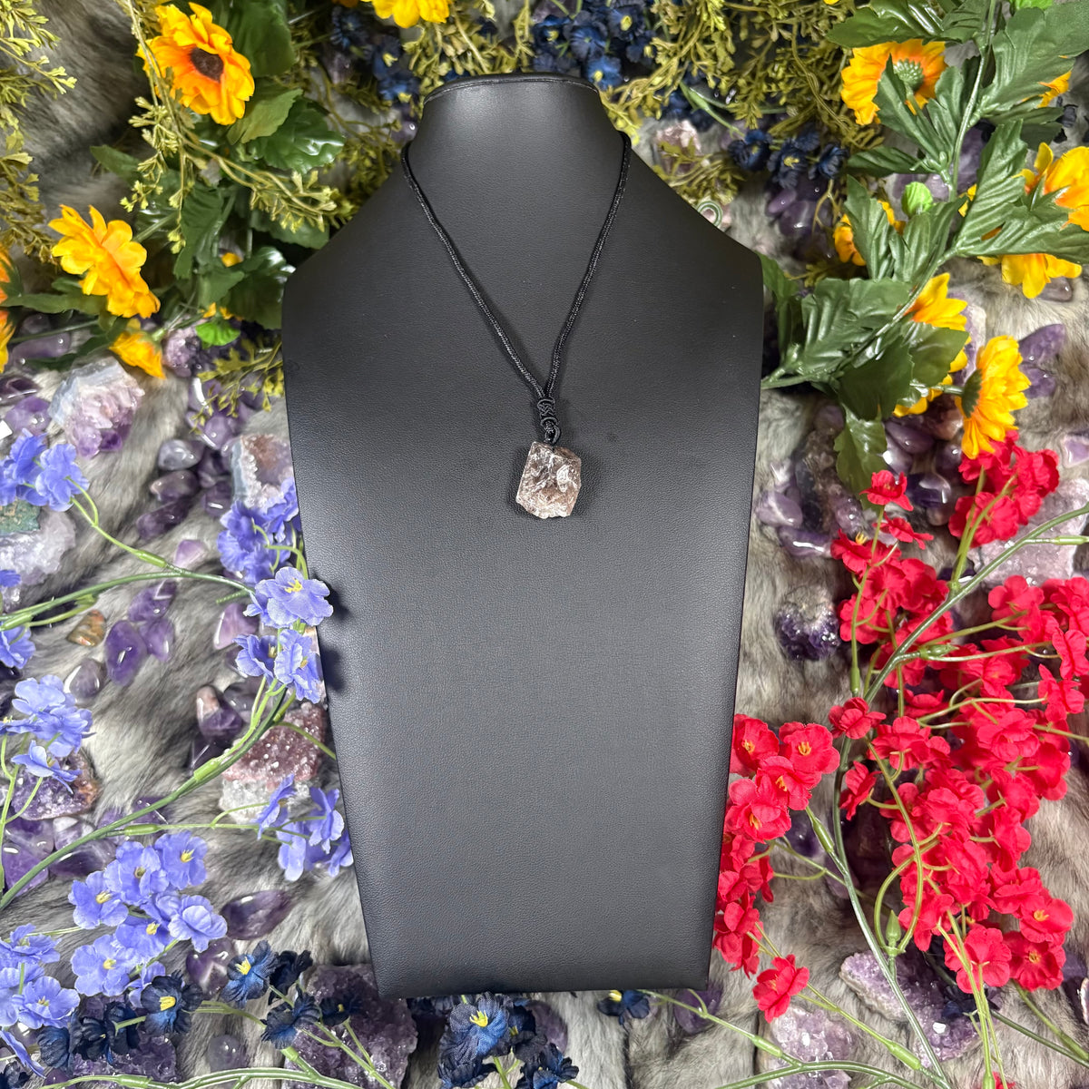 RAW Smokey Quartz Earthstone Adjustable Cord Necklace