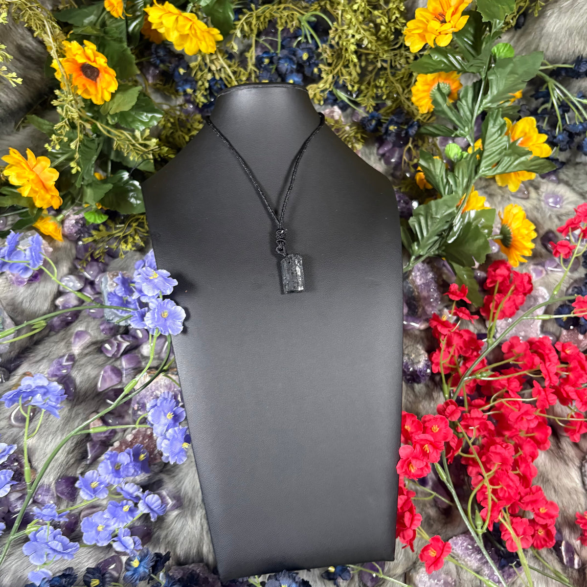 RAW Tourmaline Earthstone Adjustable Cord Necklace