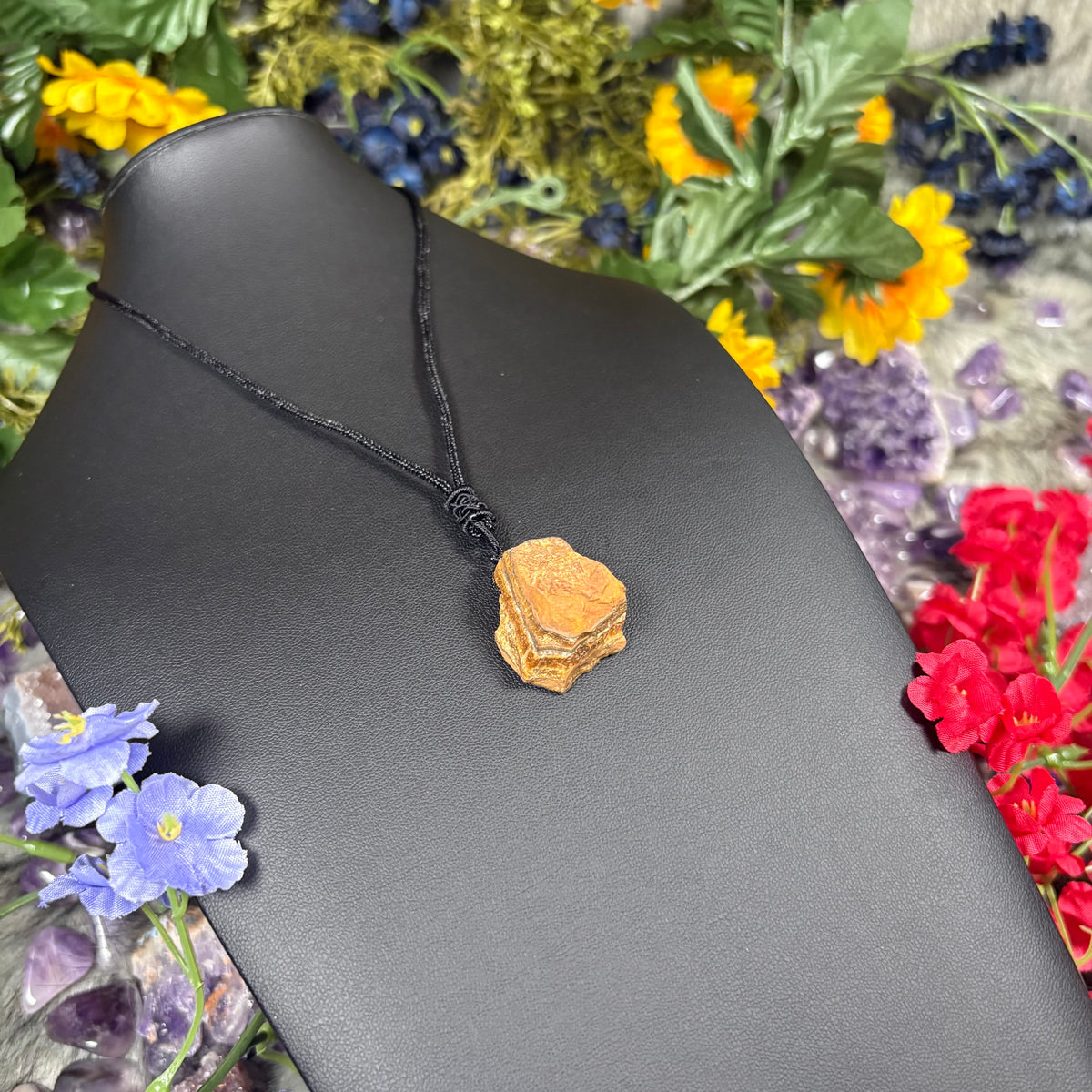 RAW Tiger Eye EarthStone Adjustable Cord Necklace