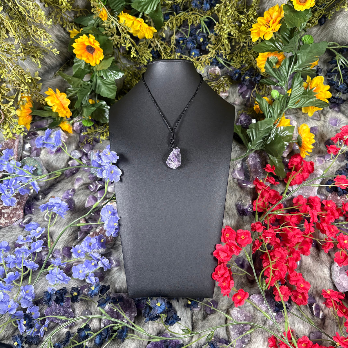 RAW Amethyst Earthstone Adjustable Cord Necklace