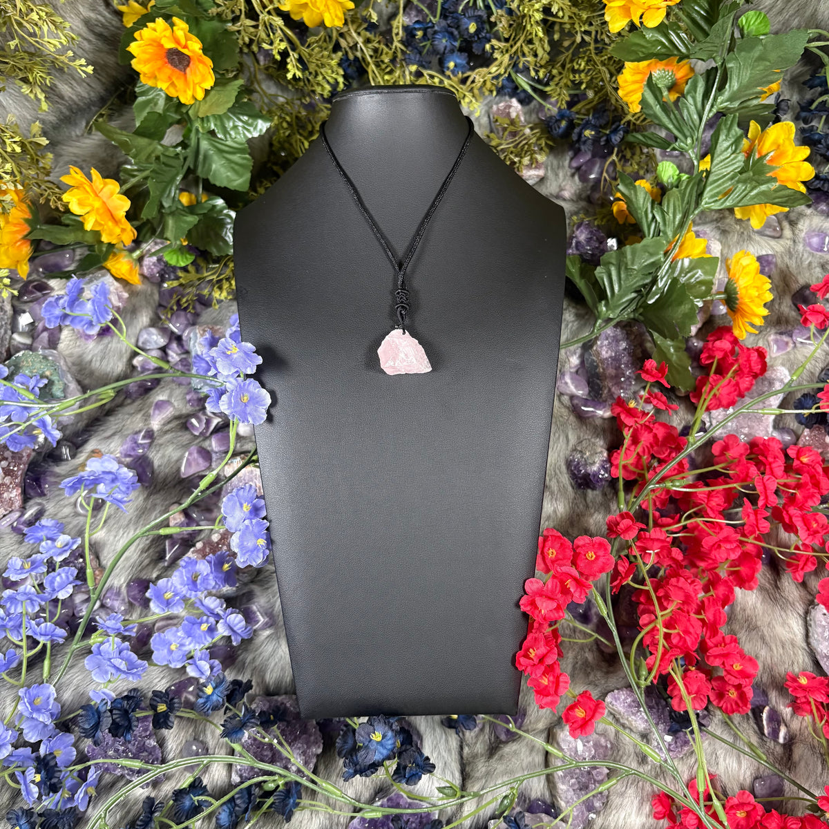 RAW Rose Quartz EarthStone Adjustable Cord Necklace