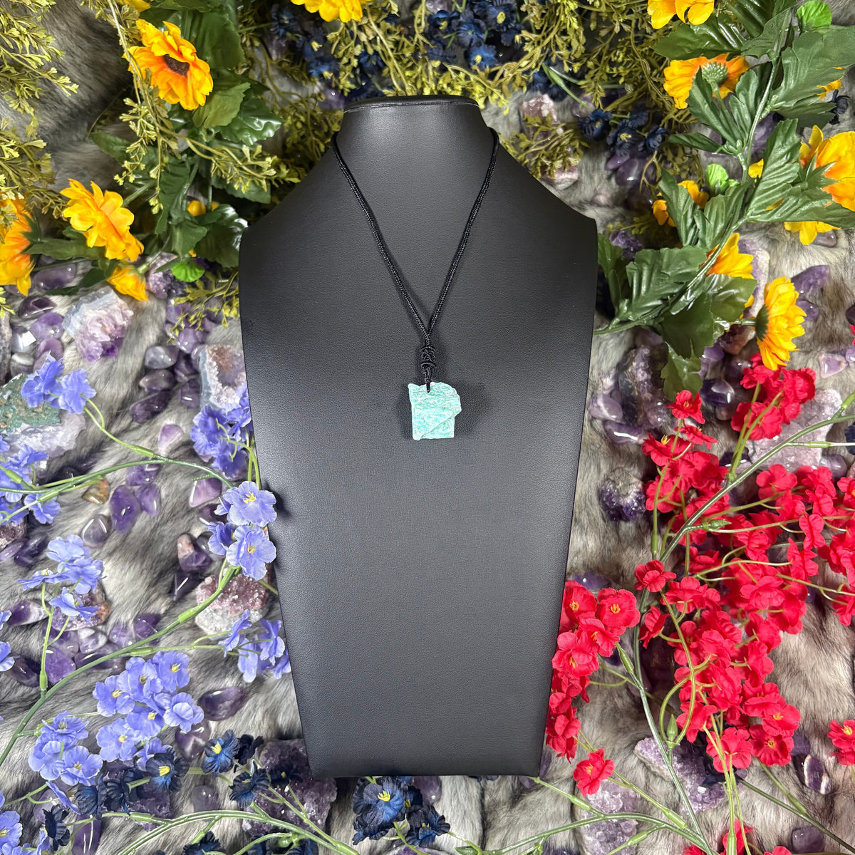 RAW Amazonite Earthstone Adjustable Cord Necklace