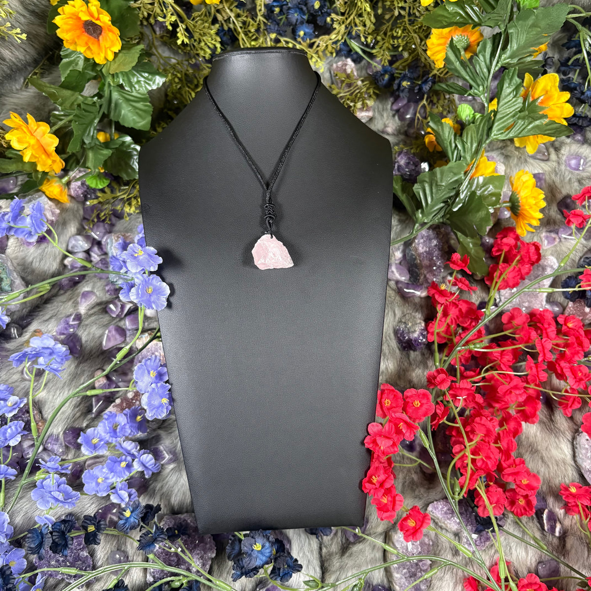 RAW Rose Quartz EarthStone Adjustable Cord Necklace
