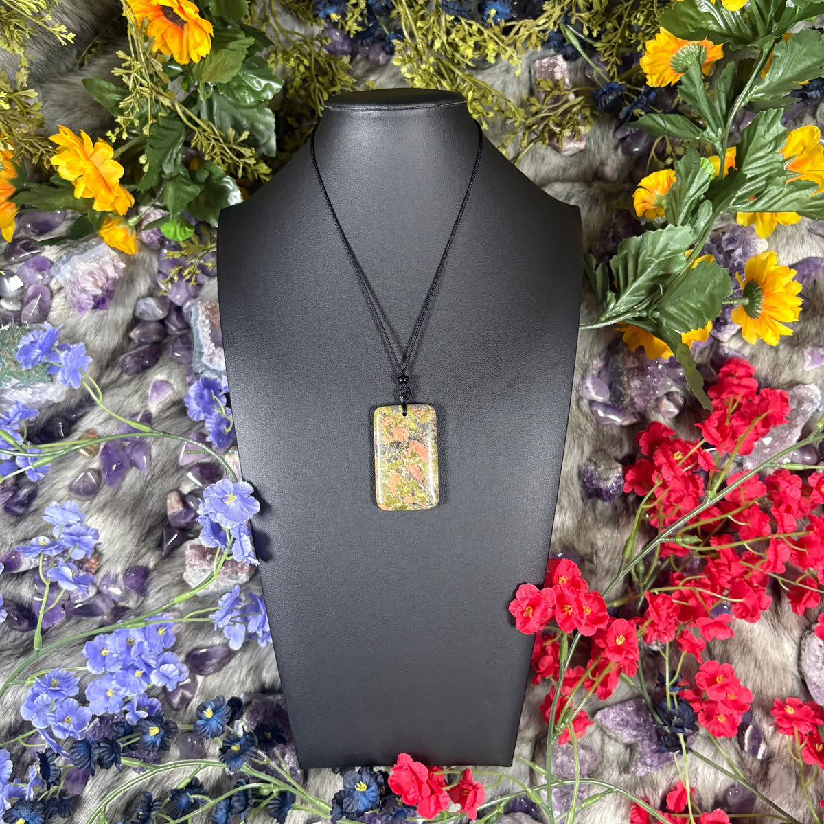 Unakite Sacred Relic Necklace Adjustable Cord