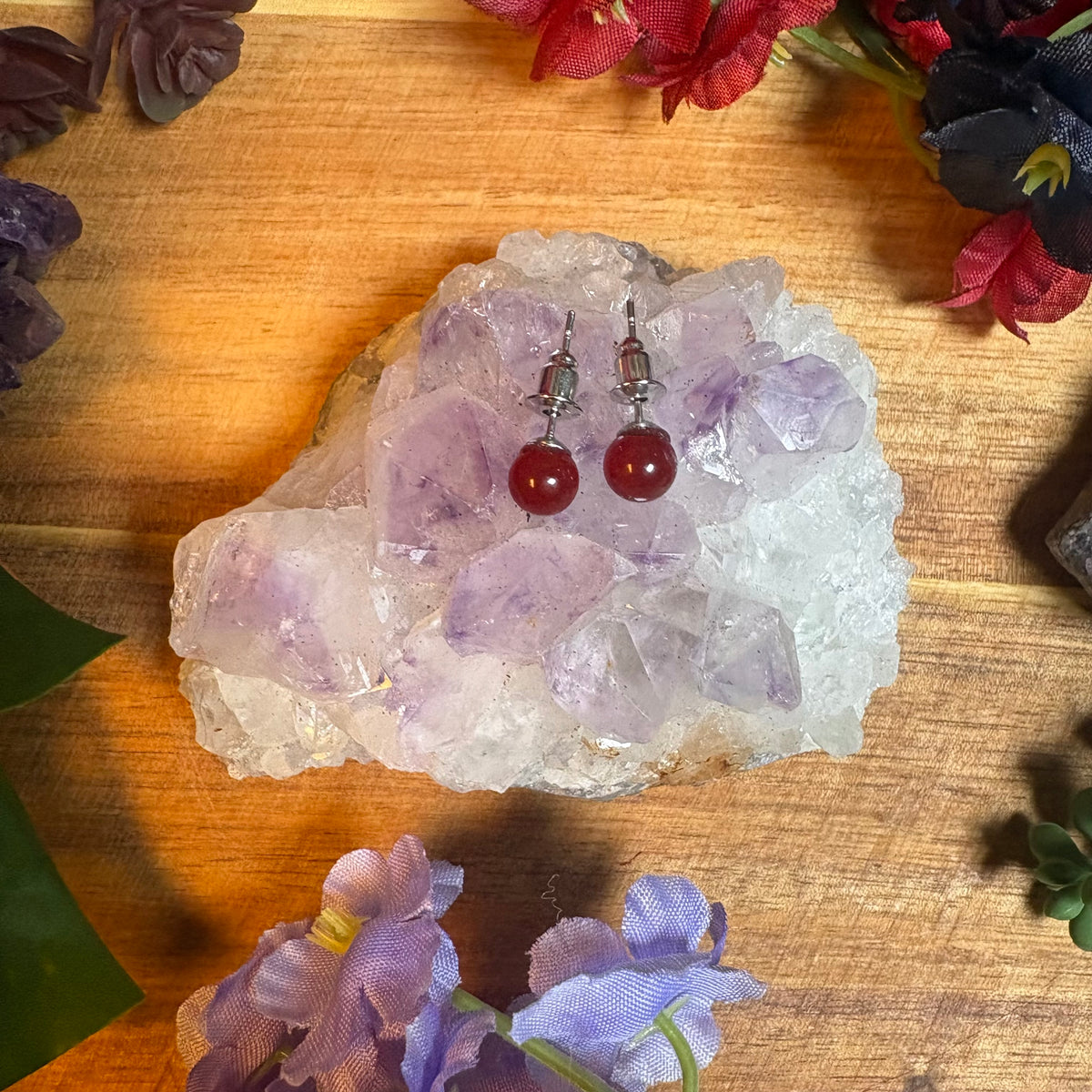 Red Agate Aura Stud Earrings
