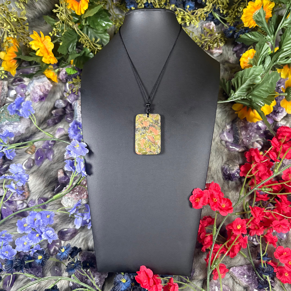 Unakite Sacred Relic Necklace Adjustable Cord