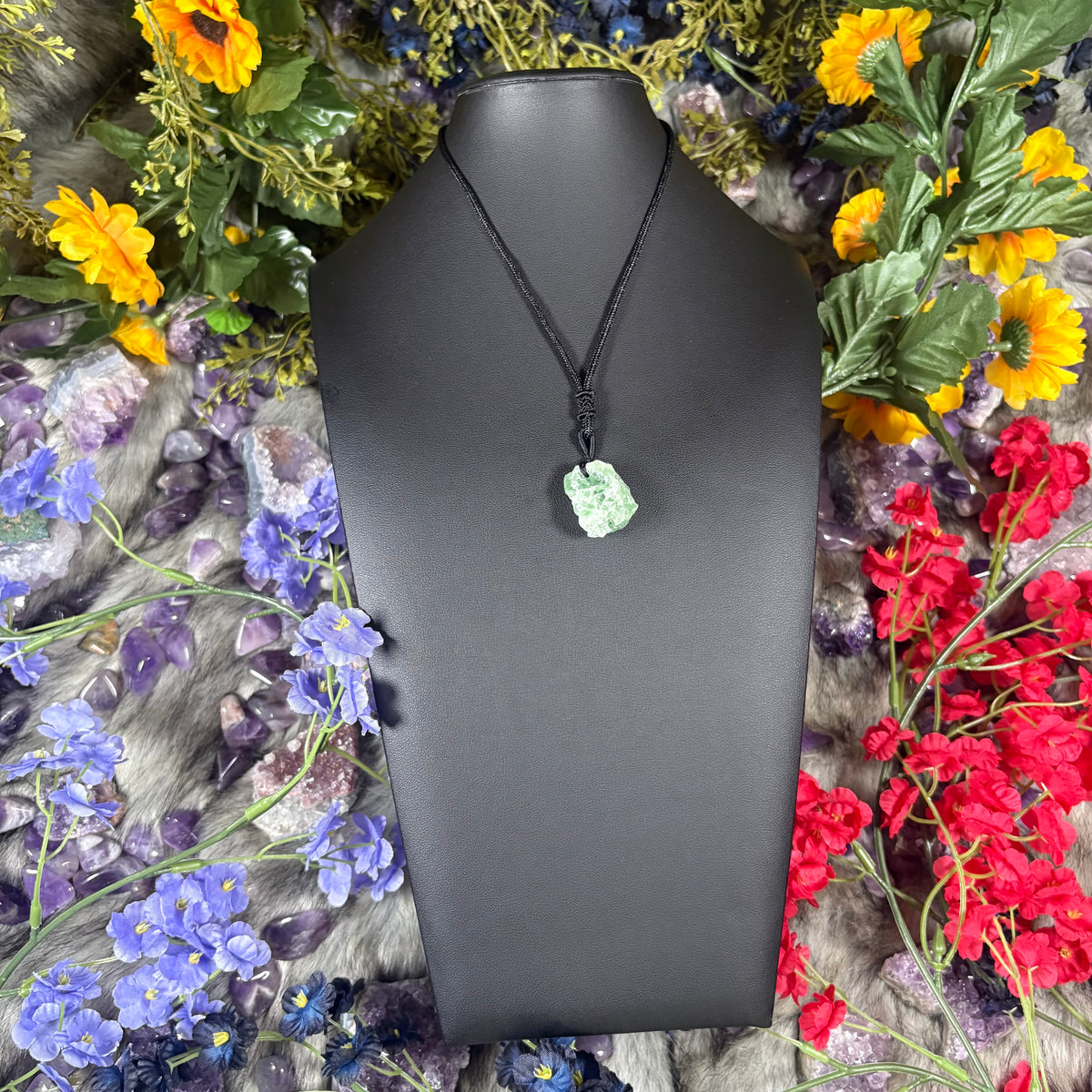 RAW Green Fluorite EarthStone Adjustable Cord Necklace