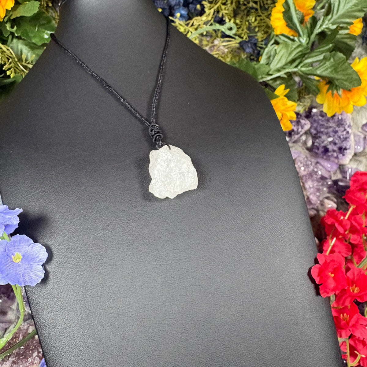 RAW Clear Quartz EarthStone Adjustable Cord Necklace