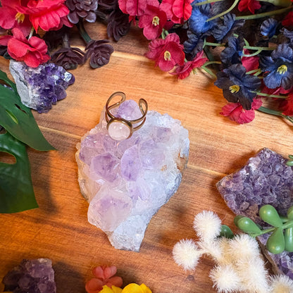Rose Quartz Gold SoulFire Stainless Steel Adjustable Ring