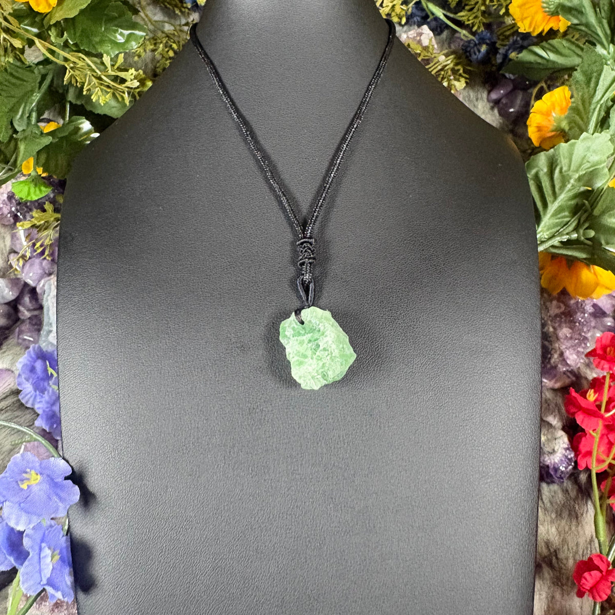 RAW Green Fluorite EarthStone Adjustable Cord Necklace