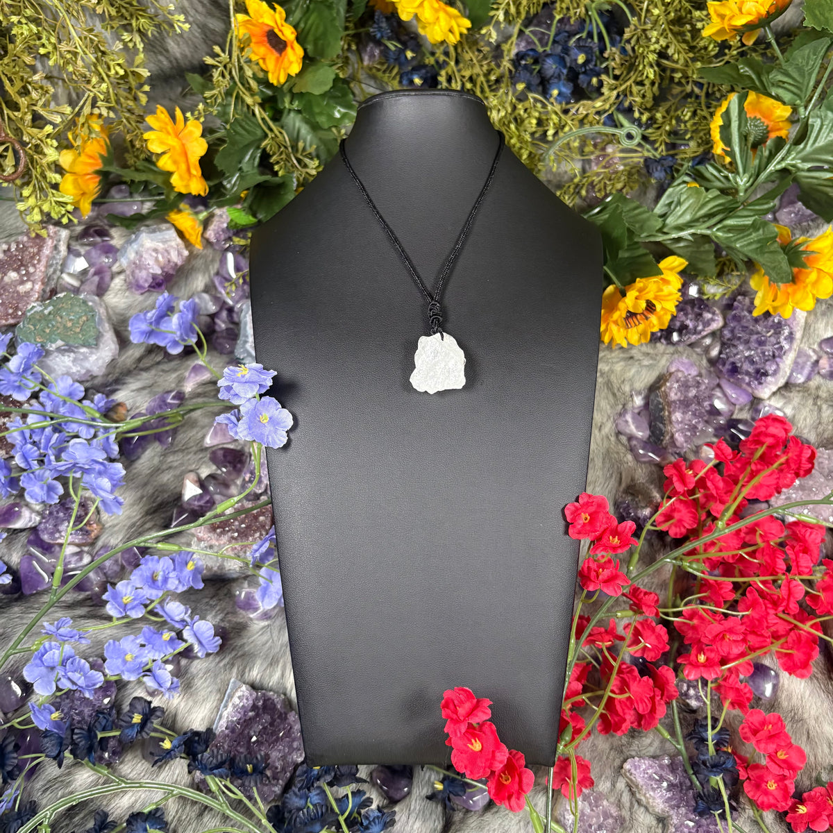 RAW Clear Quartz EarthStone Adjustable Cord Necklace