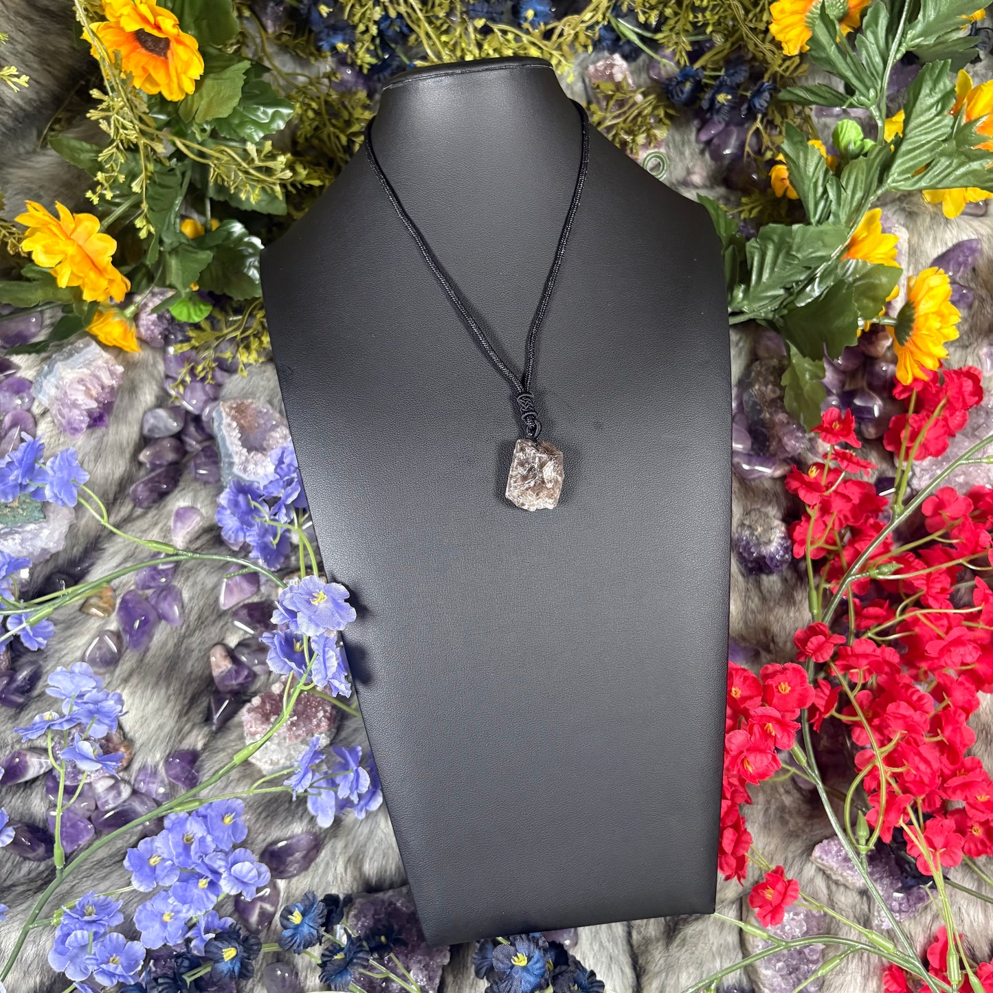 RAW Smokey Quartz Earthstone Adjustable Cord Necklace