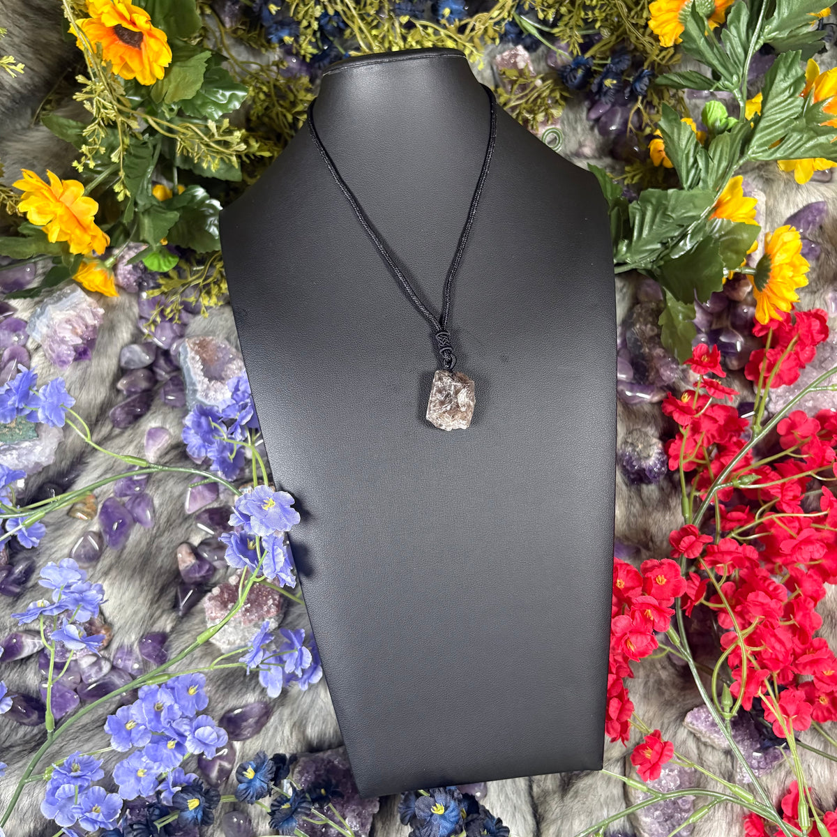 RAW Smokey Quartz Earthstone Adjustable Cord Necklace