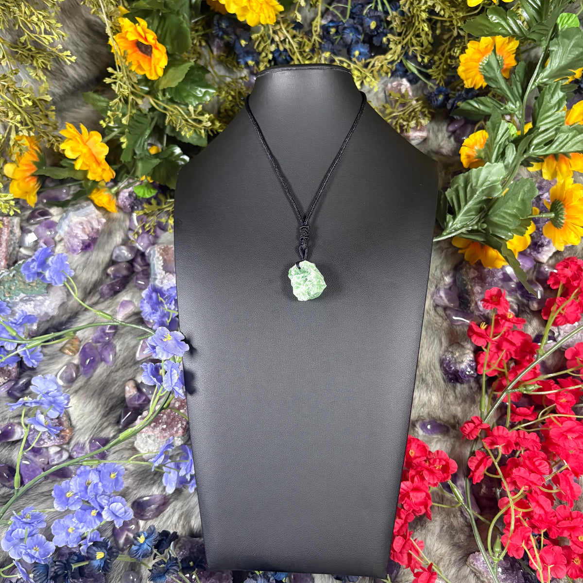RAW Green Fluorite EarthStone Adjustable Cord Necklace