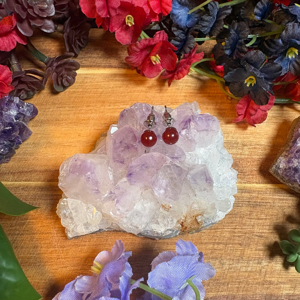 Red Agate Aura Stud Earrings