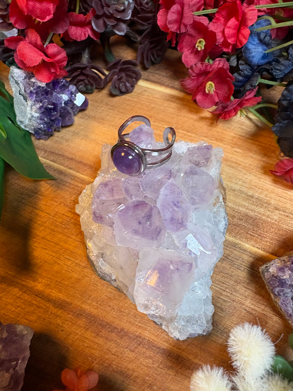 Amethyst SoulFire Silver Stainless Steel Adjustable Ring