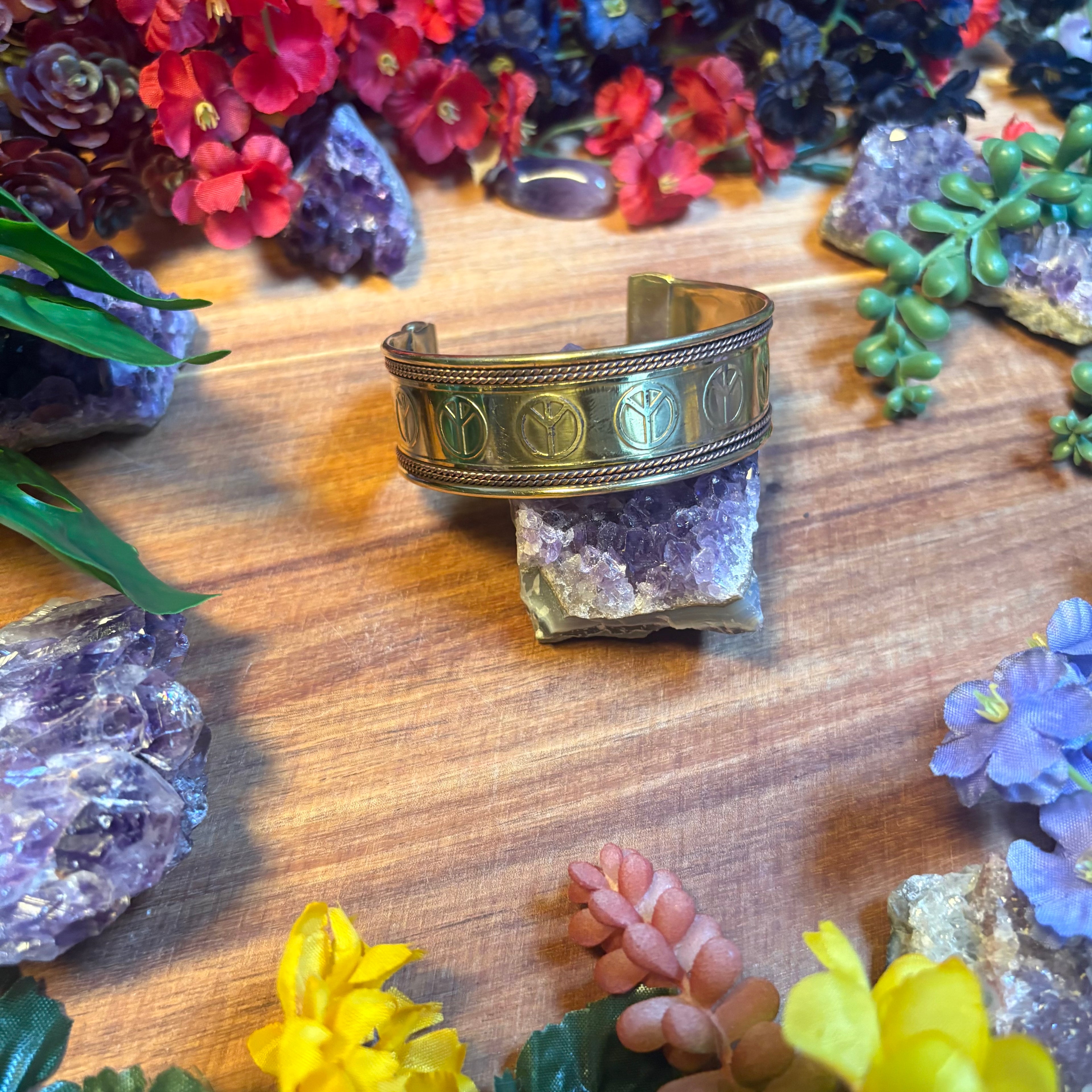 Peace Sign Brass and Copper Bangle
