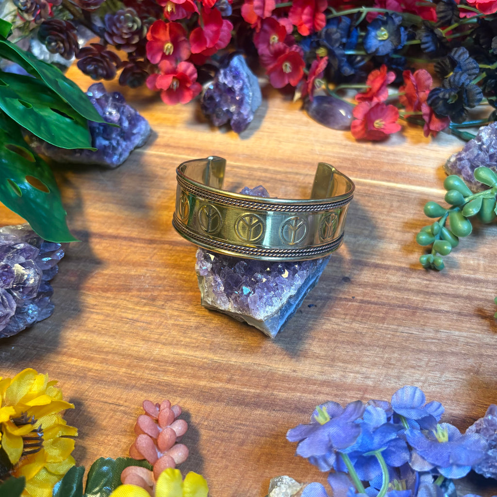 Peace Sign Brass and Copper Bangle