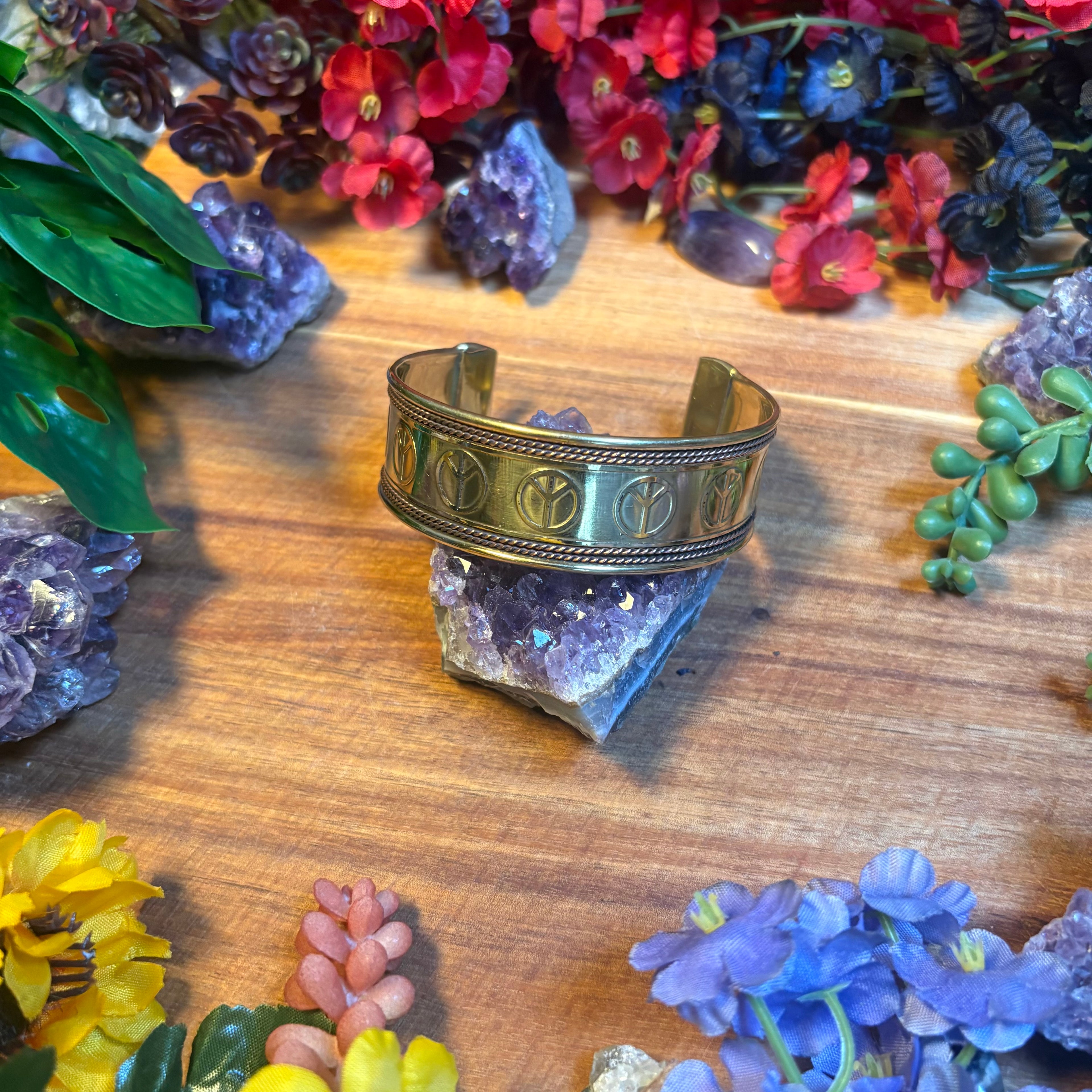 Peace Sign Brass and Copper Bangle