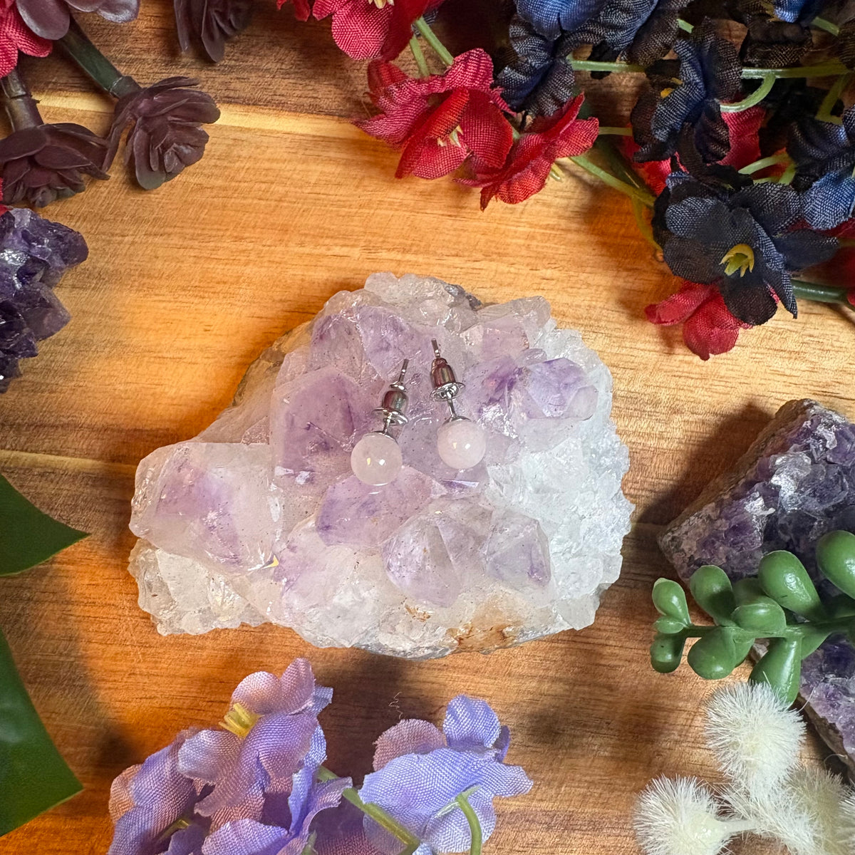 Rose Quartz Aura Stud Earrings