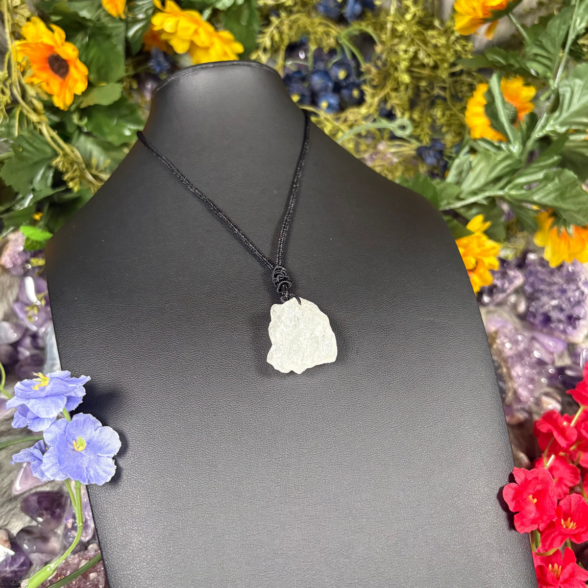 RAW Clear Quartz EarthStone Adjustable Cord Necklace