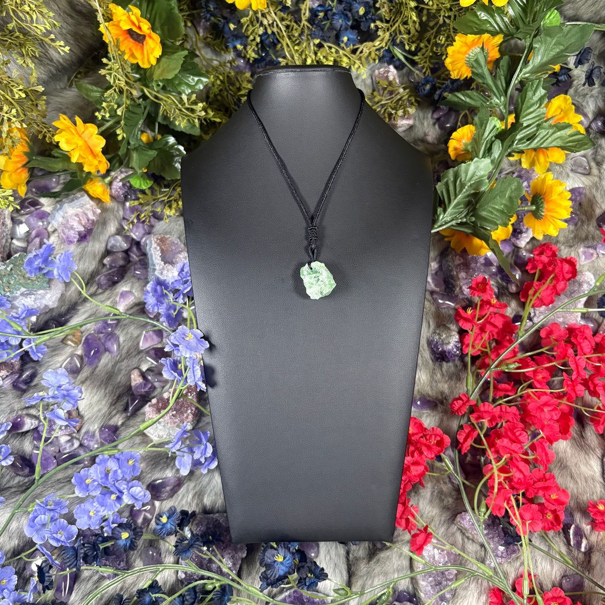 RAW Green Fluorite EarthStone Adjustable Cord Necklace