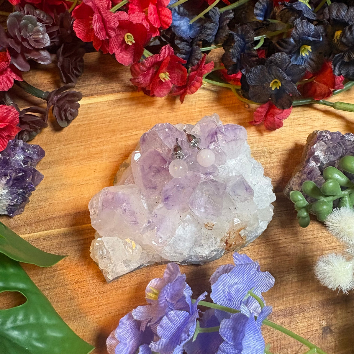 Rose Quartz Aura Stud Earrings