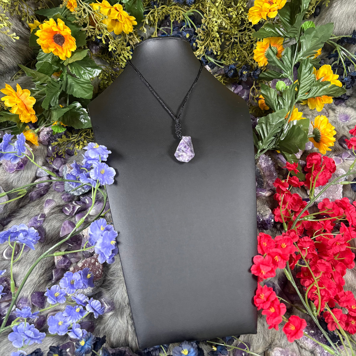 RAW Amethyst Earthstone Adjustable Cord Necklace