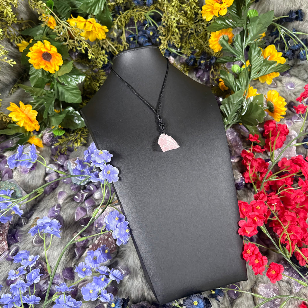 RAW Rose Quartz EarthStone Adjustable Cord Necklace