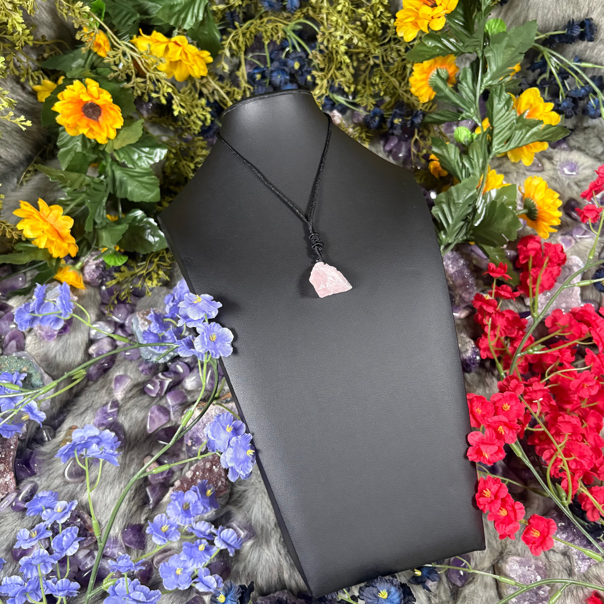 RAW Rose Quartz EarthStone Adjustable Cord Necklace