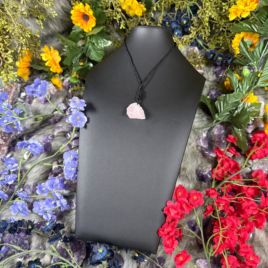 RAW Rose Quartz EarthStone Adjustable Cord Necklace