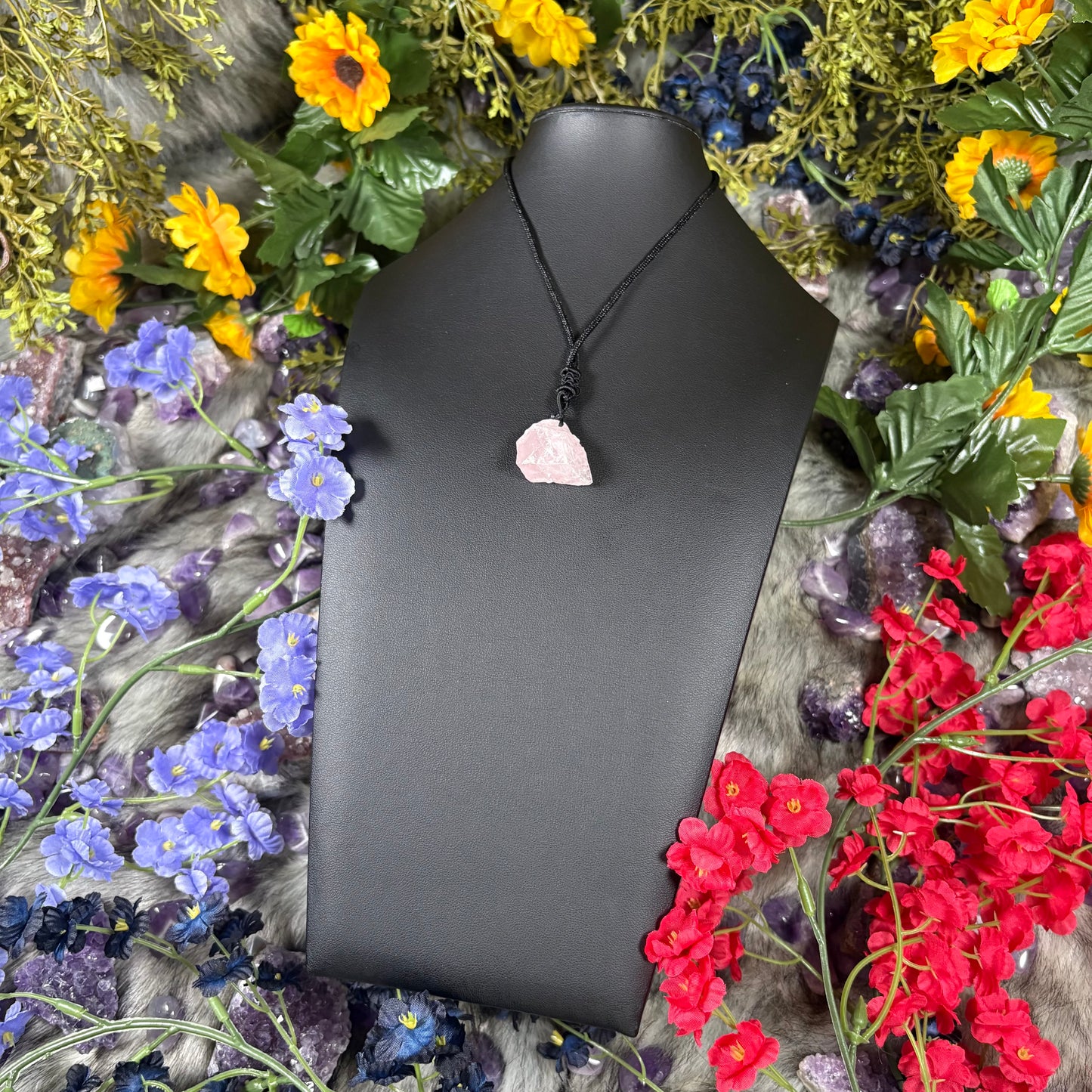 RAW Rose Quartz EarthStone Adjustable Cord Necklace