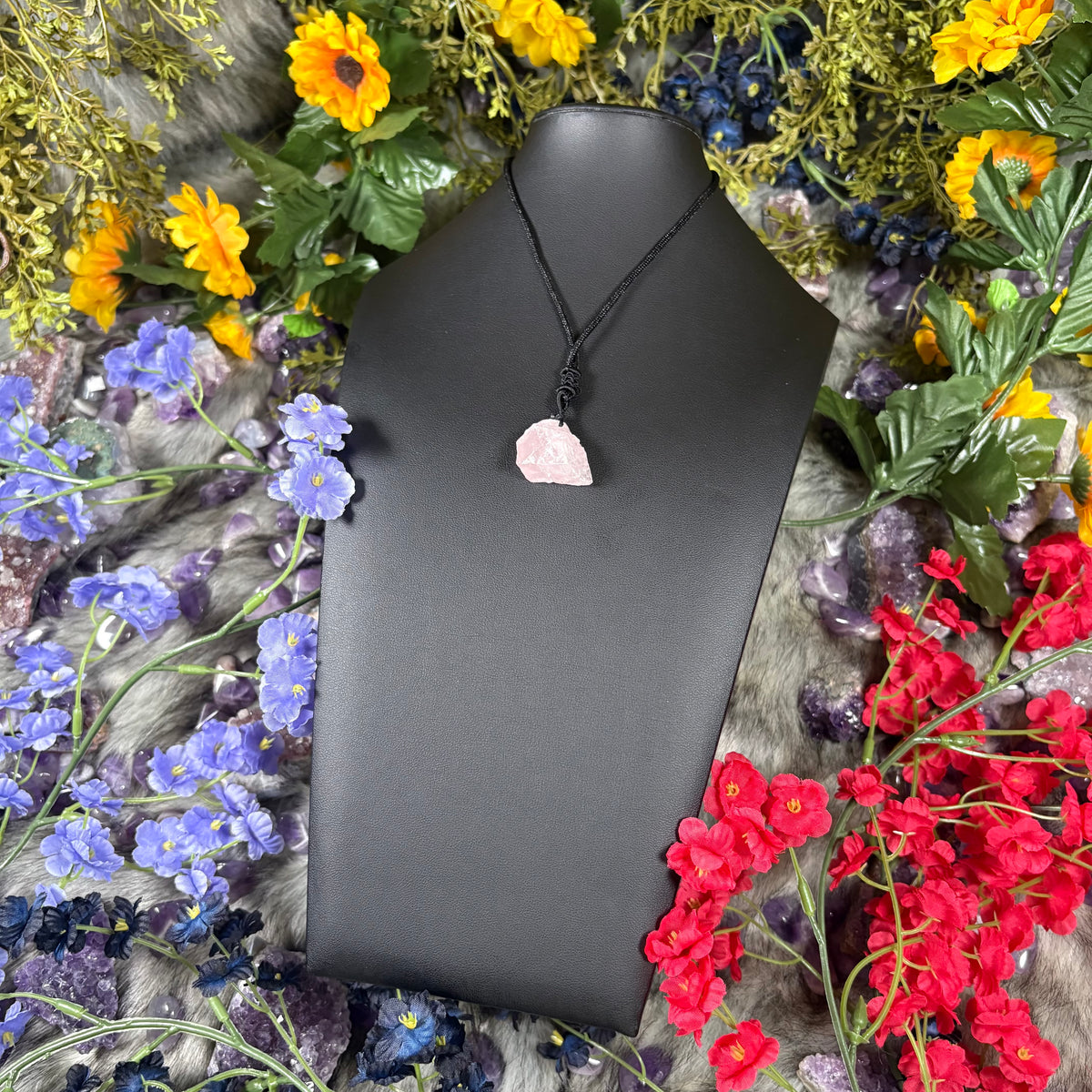 RAW Rose Quartz EarthStone Adjustable Cord Necklace