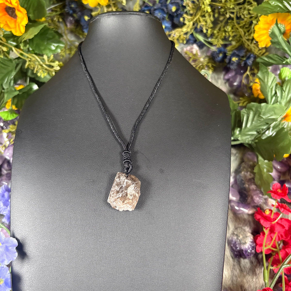 RAW Smokey Quartz Earthstone Adjustable Cord Necklace