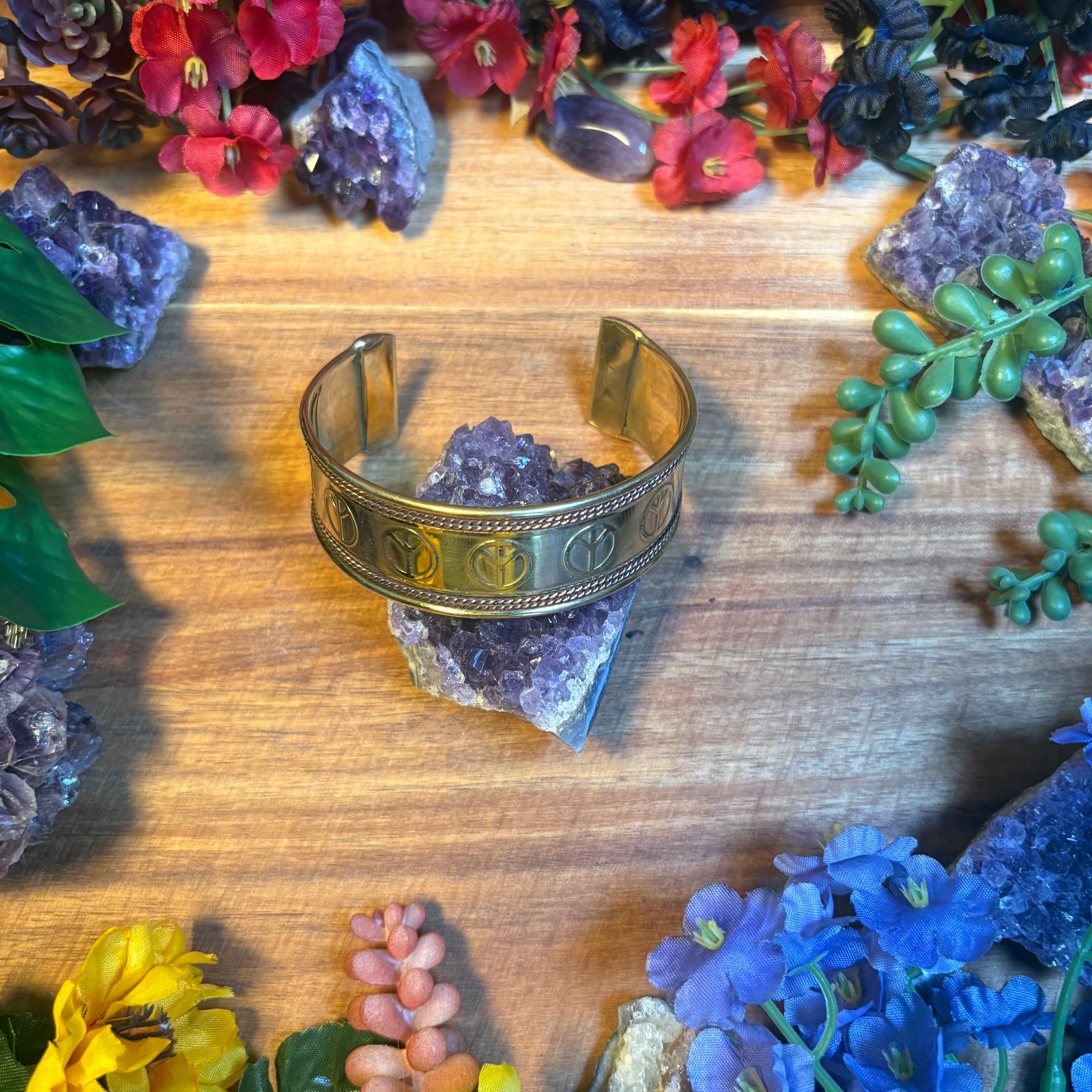 Peace Sign Brass and Copper Bangle