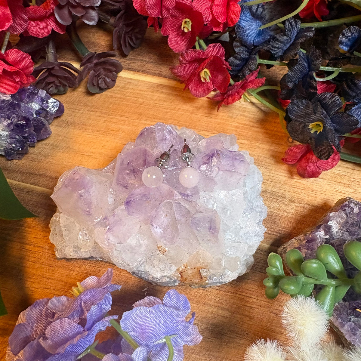 Rose Quartz Aura Stud Earrings