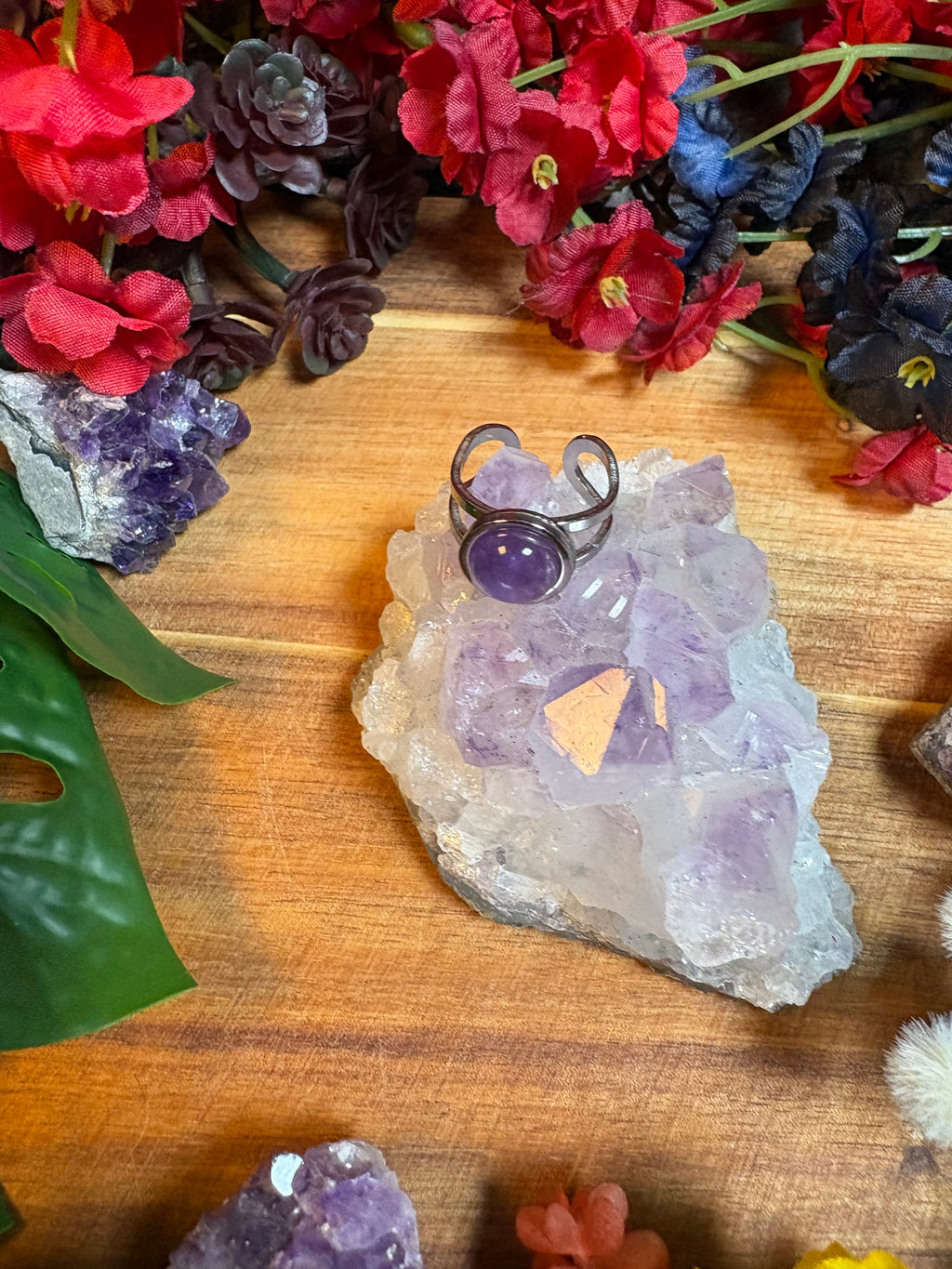 Amethyst SoulFire Silver Stainless Steel Adjustable Ring