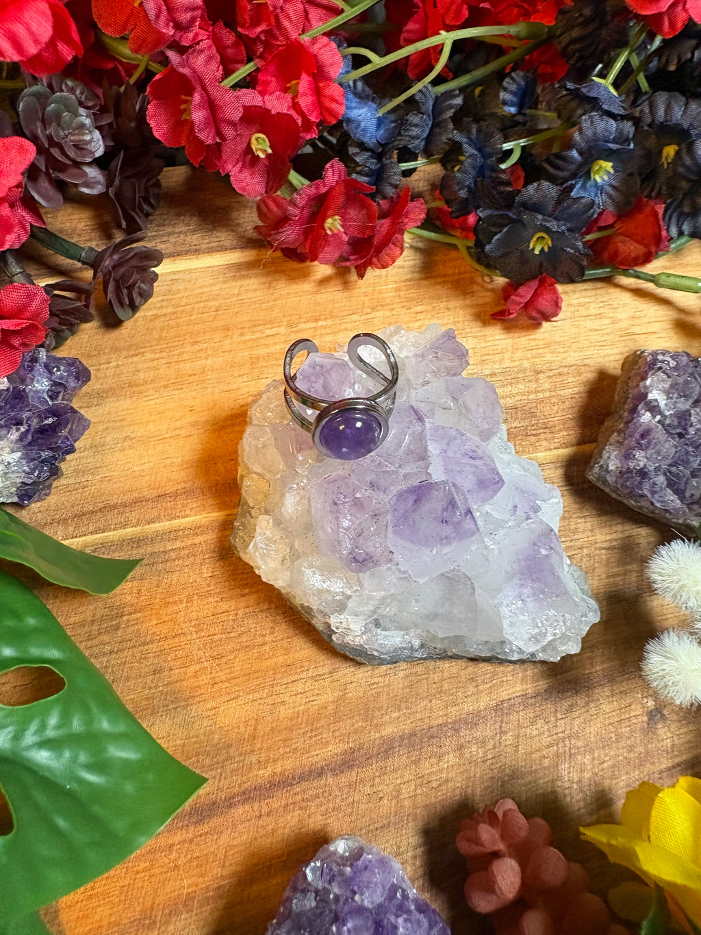 Amethyst SoulFire Silver Stainless Steel Adjustable Ring
