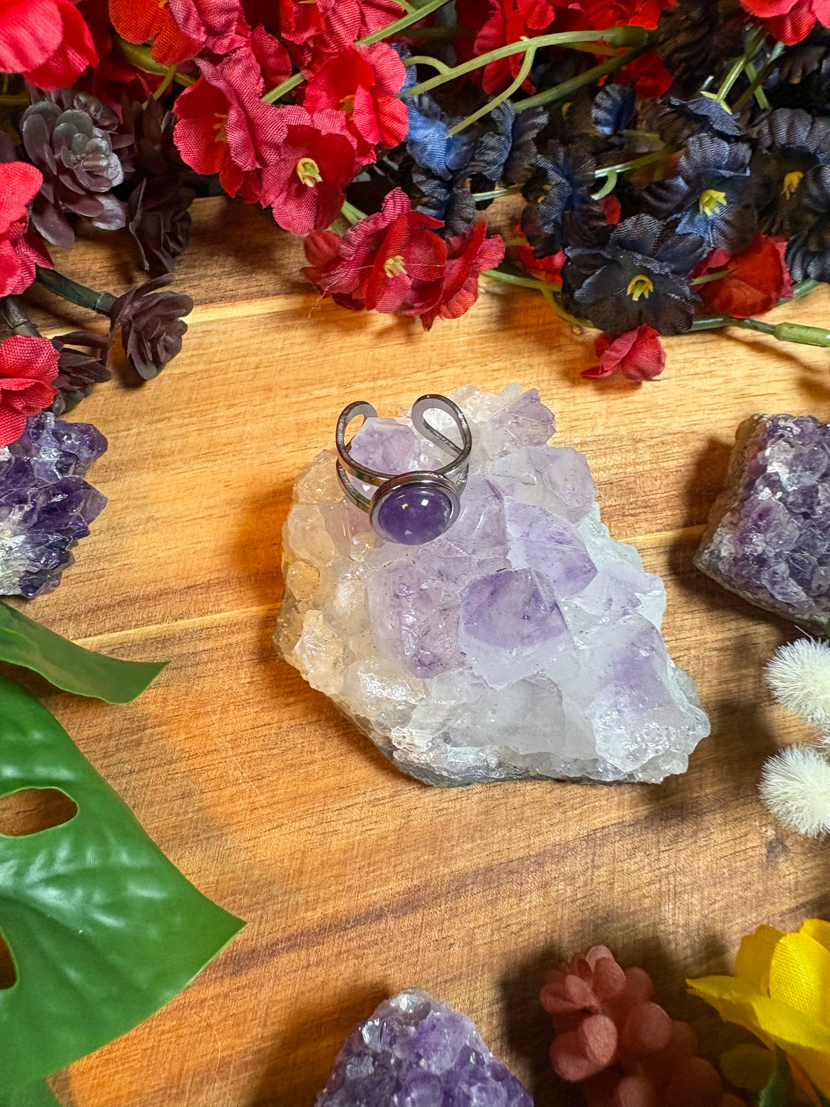 Amethyst SoulFire Silver Stainless Steel Adjustable Ring