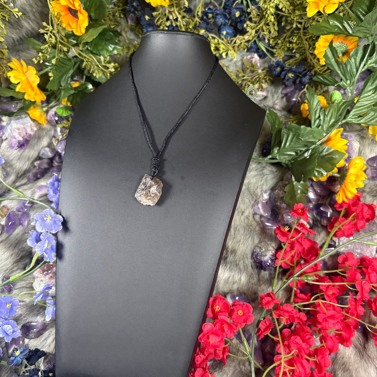 RAW Smokey Quartz Earthstone Adjustable Cord Necklace