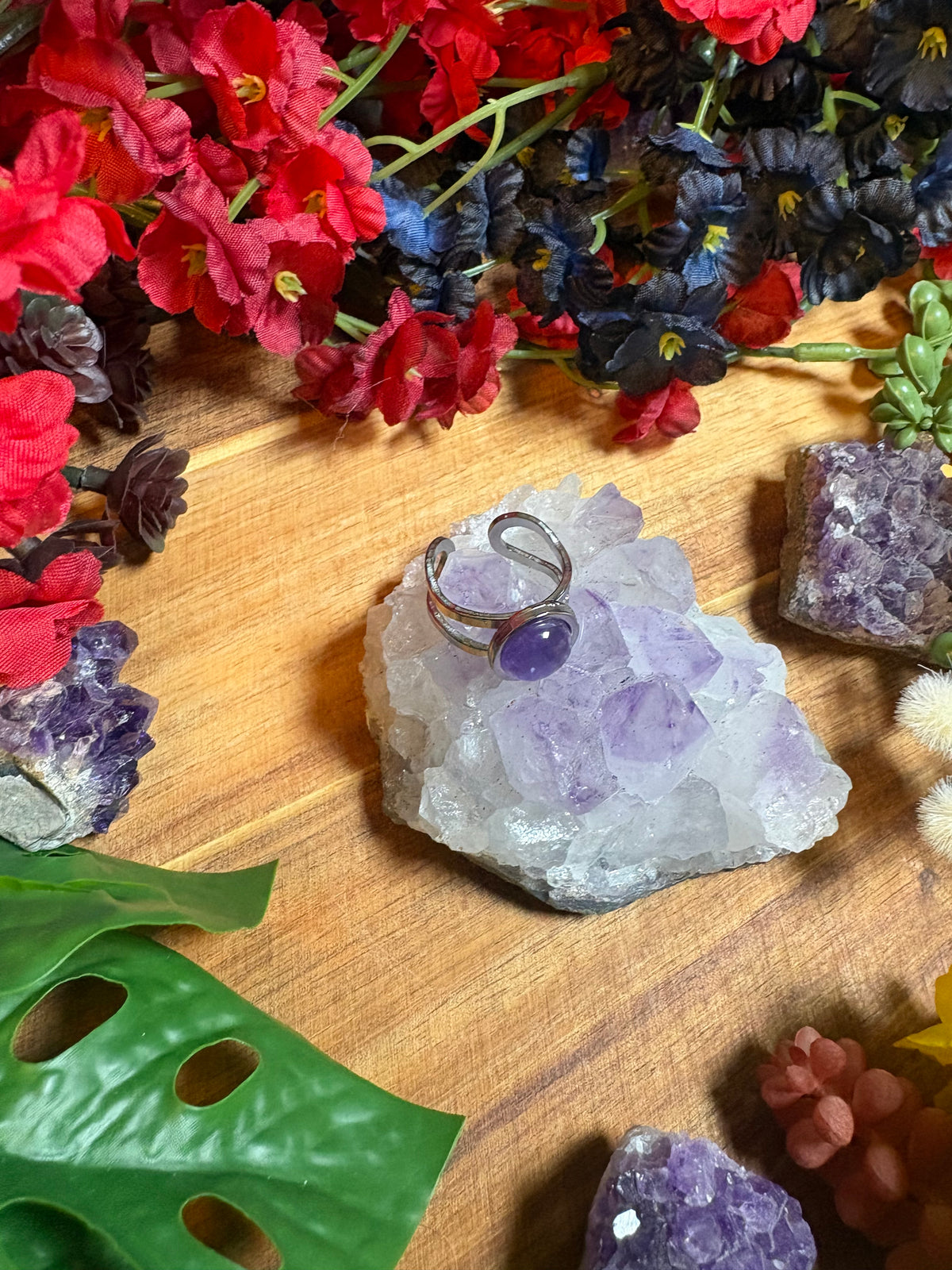 Amethyst SoulFire Silver Stainless Steel Adjustable Ring