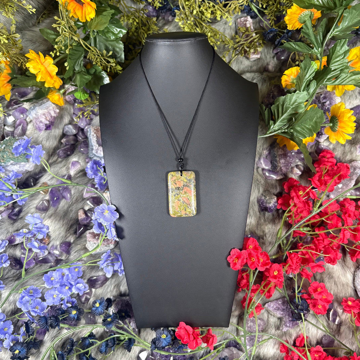 Unakite Sacred Relic Necklace Adjustable Cord