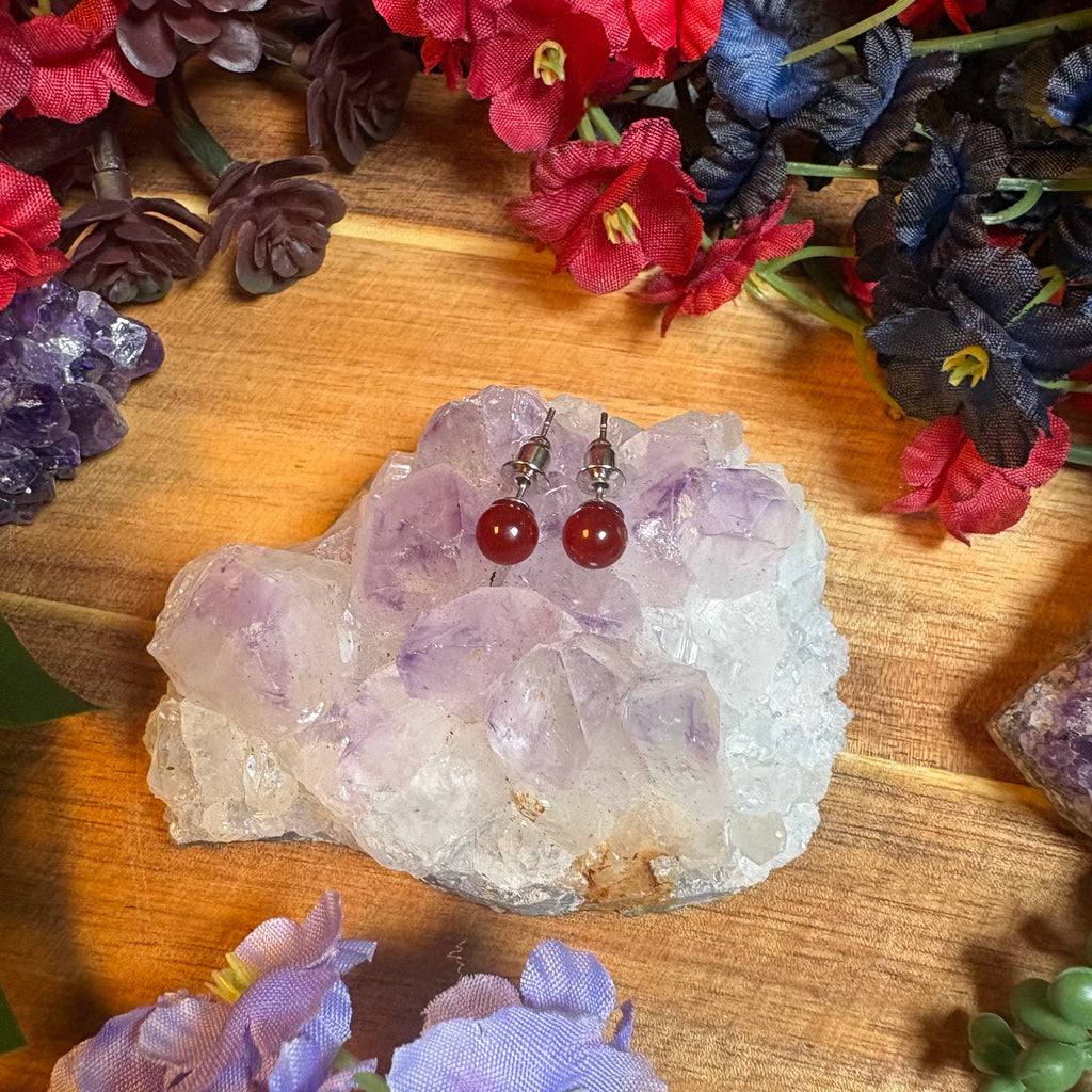 Red Agate Aura Stud Earrings