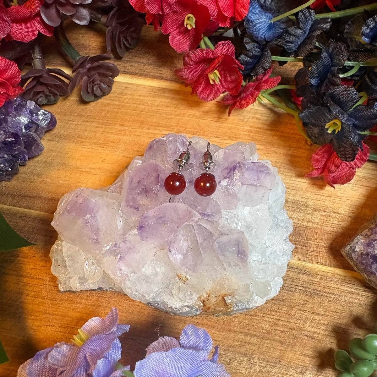 Red Agate Aura Stud Earrings